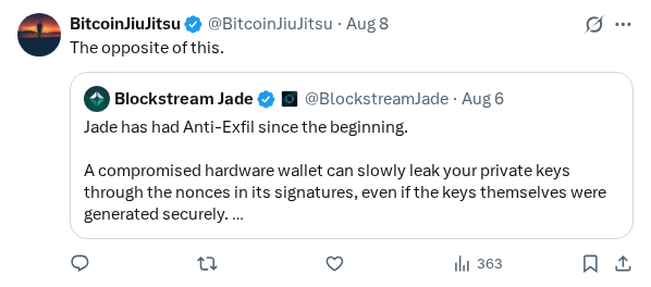 Captured screenshot of the reply by @BitcoinJiuJitsu