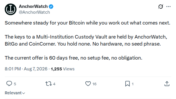 Captured screenshot: AnchorWatch safe-harbor continuation offer