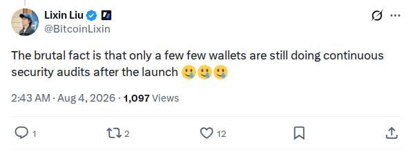 Captured screenshot: Commentary on continuous wallet security audits