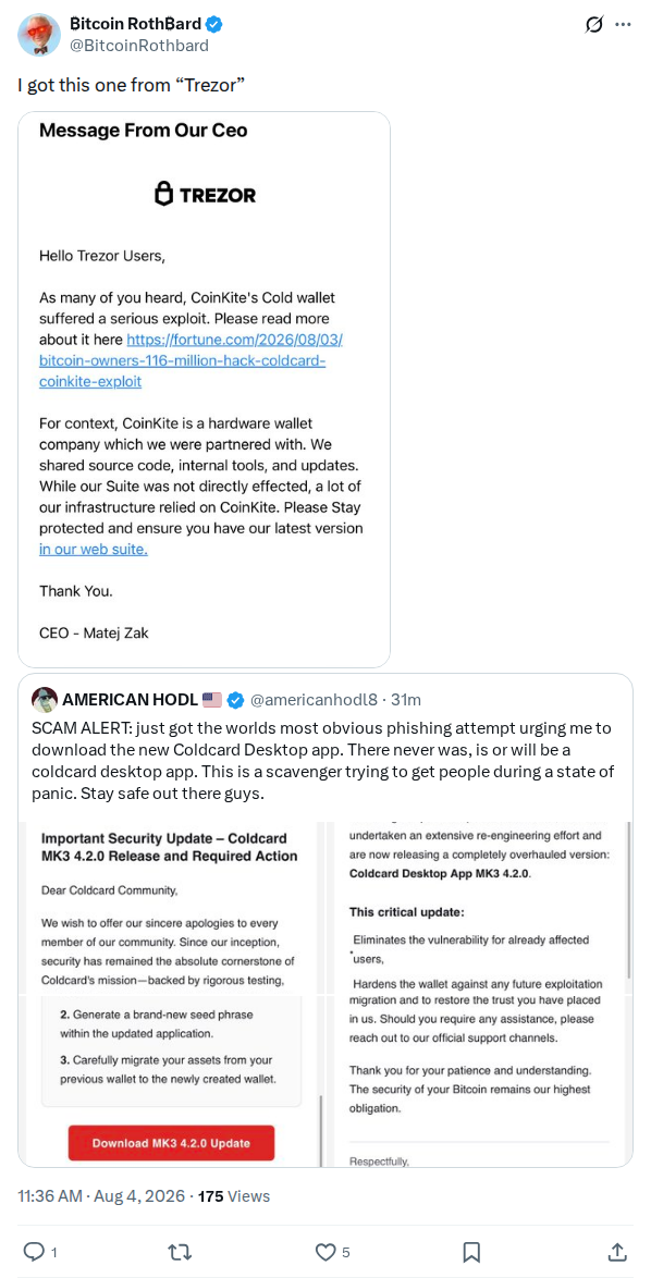 Captured screenshot: Fake Trezor CEO email