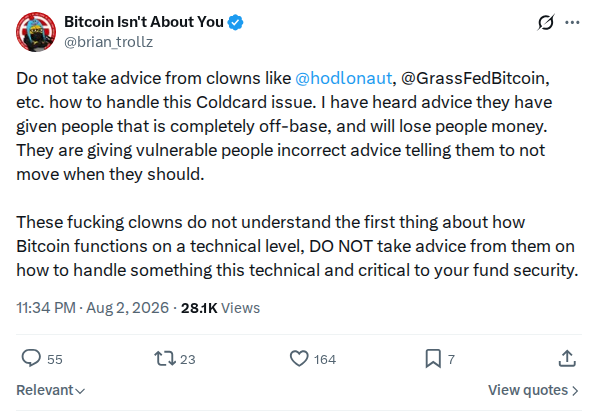 Captured screenshot: Warning against bad advice from named influencers