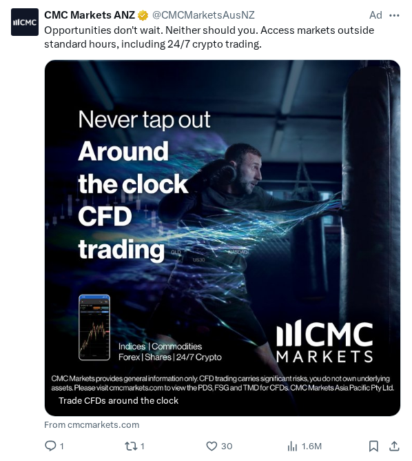 Captured screenshot of the reply by @CMCMarketsAusNZ