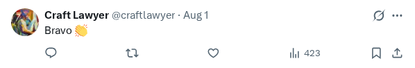 Captured screenshot of the reply by @craftlawyer