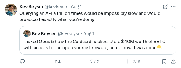 Captured screenshot of the reply by @kevkeysr
