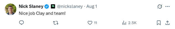 Captured screenshot of the reply by @nickslaney