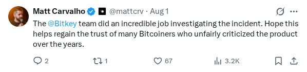 Captured screenshot of the reply by @mattcrv