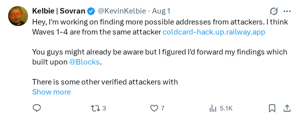 Captured screenshot of the reply by @KevinKelbie