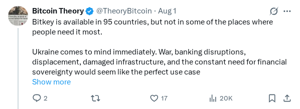 Captured screenshot of the reply by @TheoryBitcoin