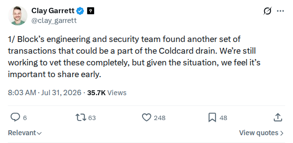 Captured screenshot of the post by @clay_garrett, posted 31 Jul 2026, 00:03 UTC