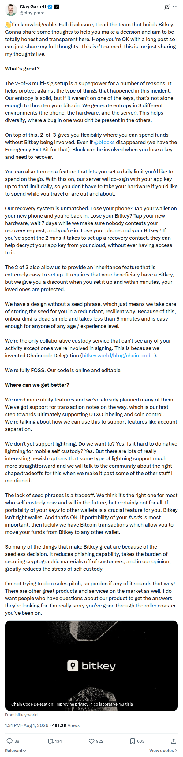 Captured screenshot: Bitkey entropy-diversification explanation