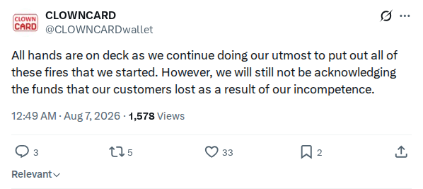 Captured screenshot: Parody vendor account on unacknowledged losses