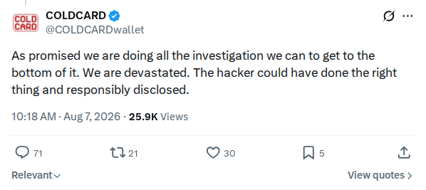 Captured screenshot: Vendor statement on the disclosure route