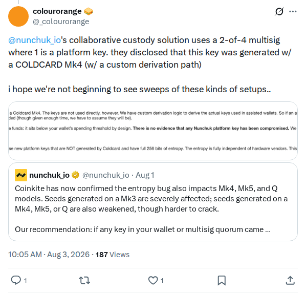 Captured screenshot: Nunchuk platform-key exposure question