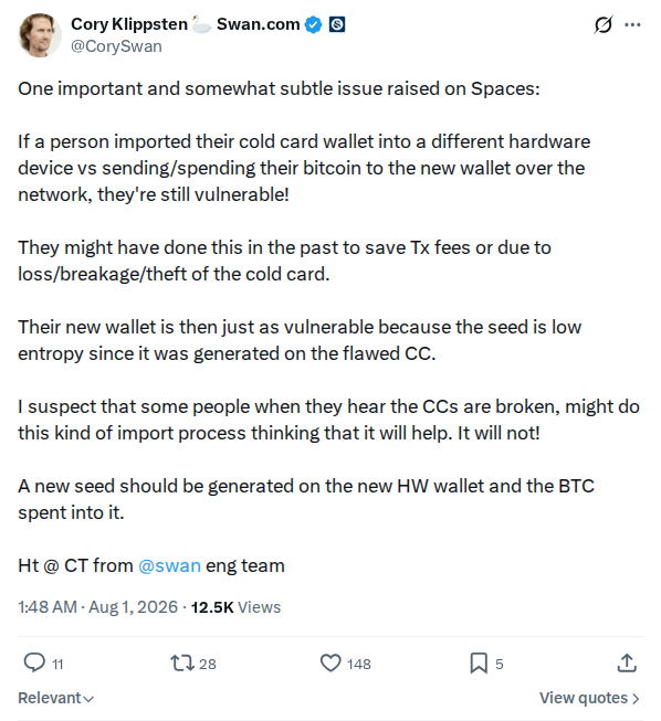 Captured screenshot: Importing versus spending to a new wallet