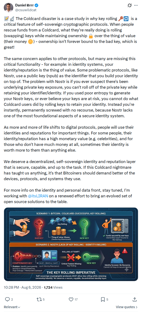 Captured screenshot: Key rolling and the Nostr identity comparison