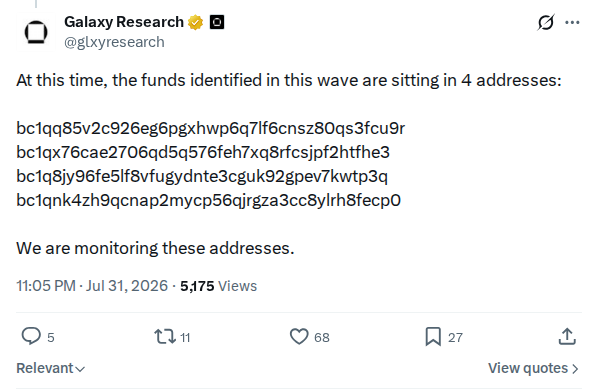 Captured screenshot: Four consolidation addresses being monitored