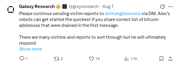 Captured screenshot of the post by @glxyresearch
