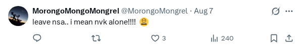 Captured screenshot of the reply by @MorongoMongrel