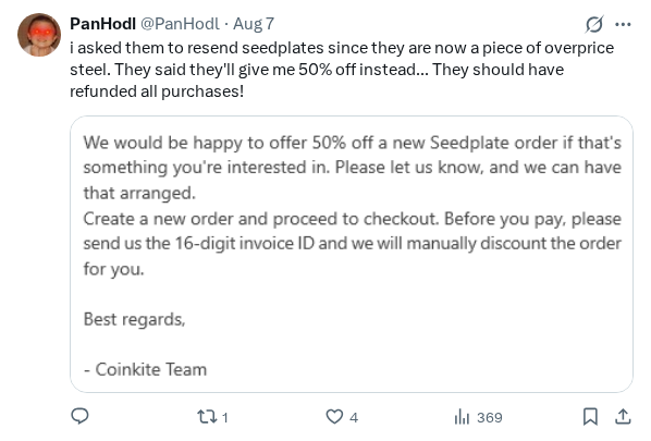 Captured screenshot of the reply by @PanHodl
