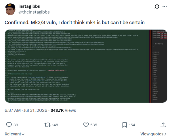 Captured screenshot of the post by @theinstagibbs, posted 30 Jul 2026, 22:37 UTC