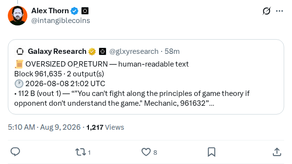 Captured screenshot: OP_RETURN message in block 961,635