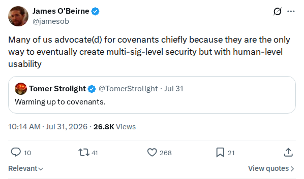 Captured screenshot: Covenants as the path to usable multi-sig-level security