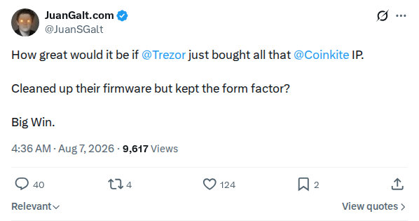 Captured screenshot: Suggestion that Trezor acquire Coinkite IP