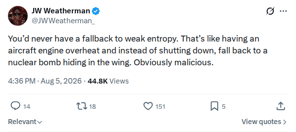 Captured screenshot: Weak-entropy fallback called deliberate