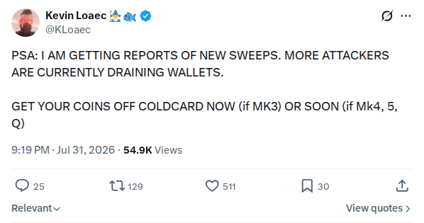 Captured screenshot: Kevin Loaec reports new attacker sweeps