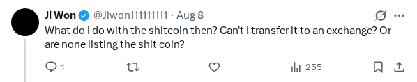 Captured screenshot of the reply by @Jiwon111111111