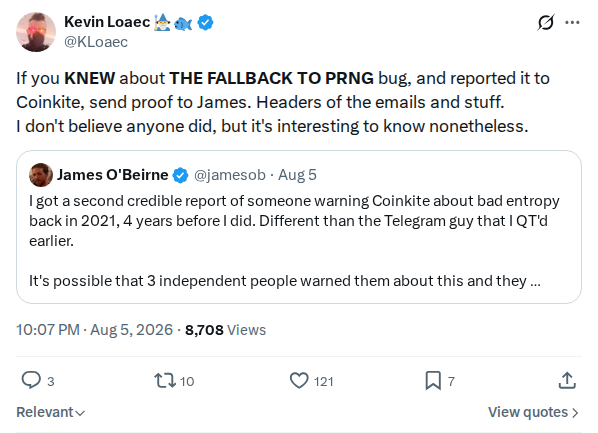 Captured screenshot: Challenge to produce prior reports of the fallback-to-PRNG bug
