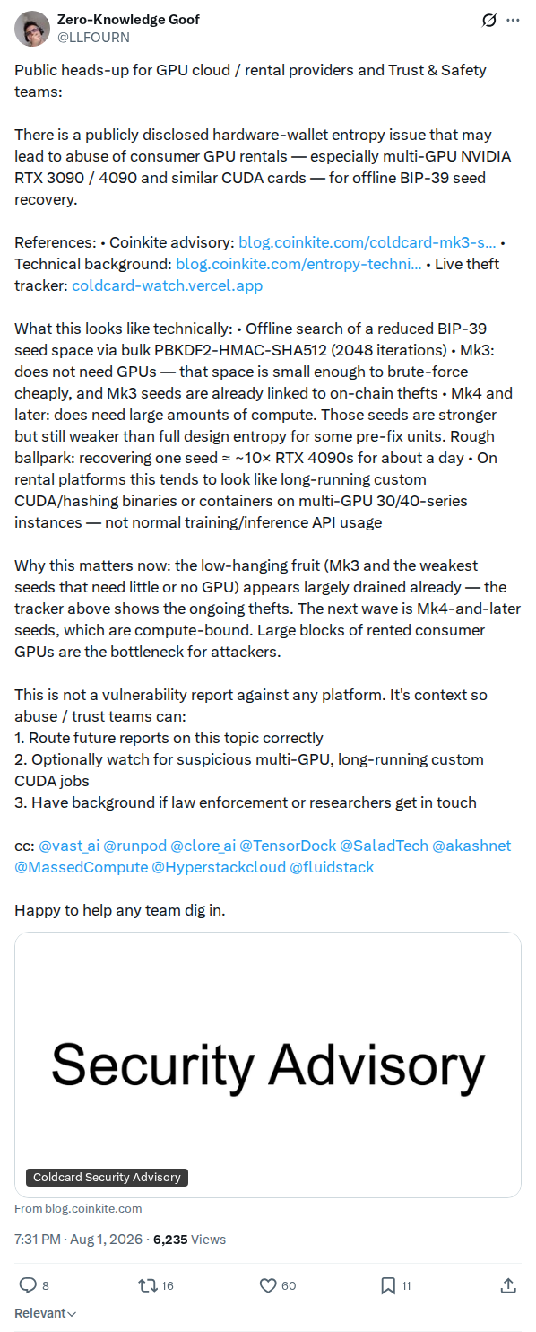Captured screenshot: GPU cloud provider abuse warning