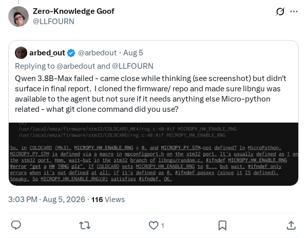 Captured screenshot: Qwen 3.8B-Max failed to surface the bug