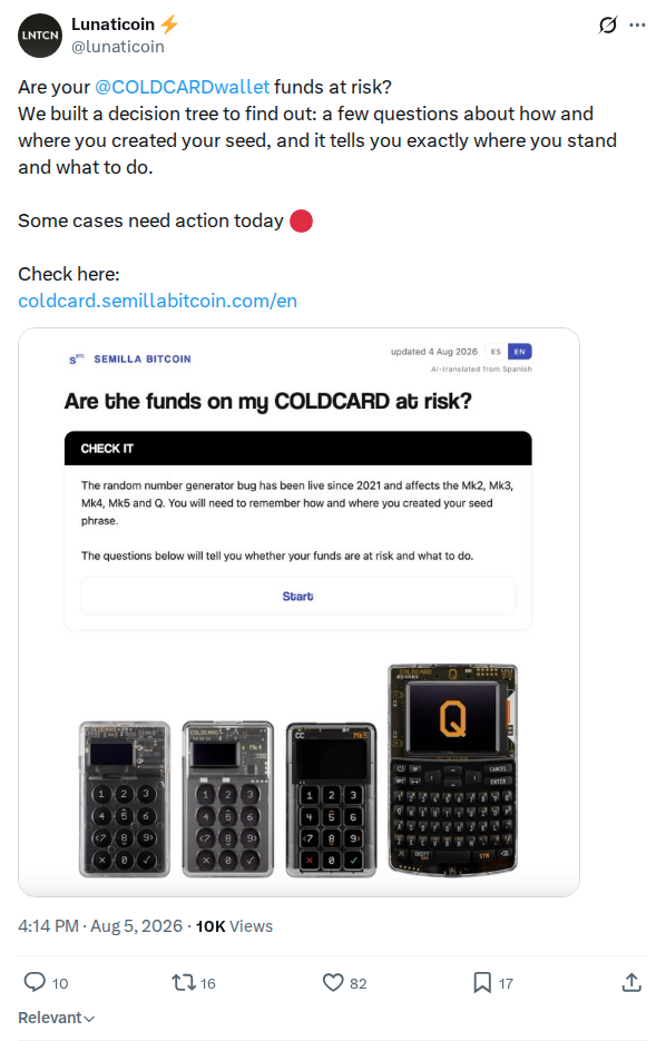 Captured screenshot: Coldcard seed risk decision tree