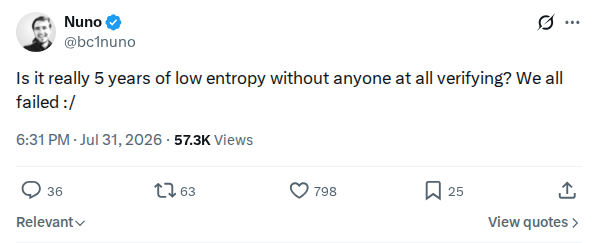 Captured screenshot: Five years of unverified low entropy