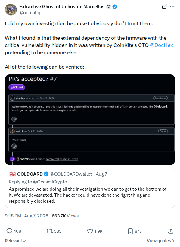 Captured screenshot of the post by @oomahq