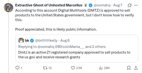 Captured screenshot of the reply by @oomahq