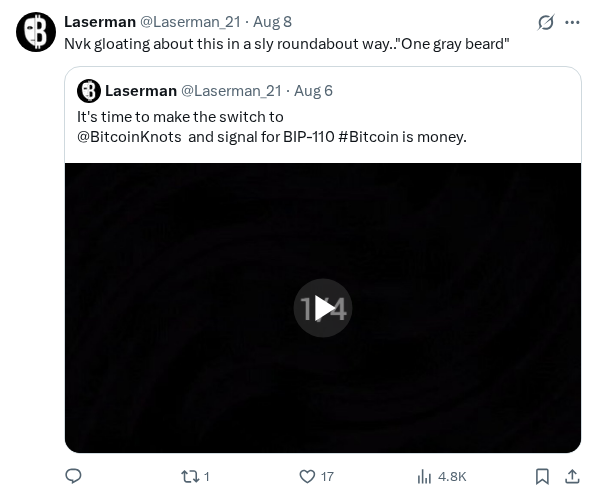 Captured screenshot of the reply by @Laserman_21