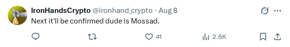 Captured screenshot of the reply by @ironhand_crypto