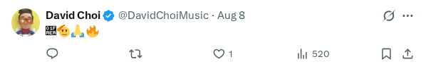 Captured screenshot of the reply by @DavidChoiMusic