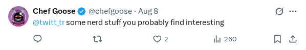 Captured screenshot of the reply by @chefgoose