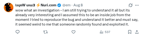 Captured screenshot of the reply by @em