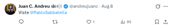 Captured screenshot of the reply by @andreujuanc