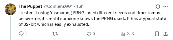 Captured screenshot of the reply by @Coinlens001