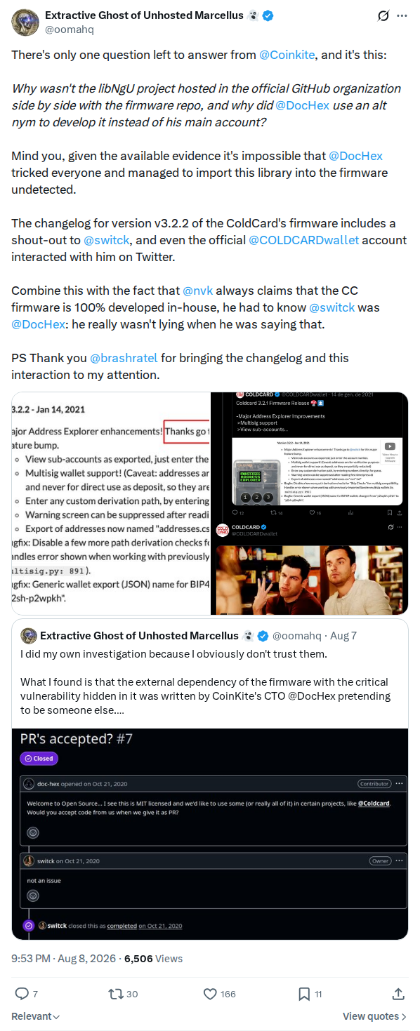 Captured screenshot: Claim that NVK knew @switck was @DocHex