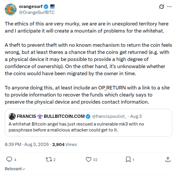 Captured screenshot: OrangeSurf on the ethics of defensive drains