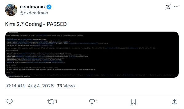 Captured screenshot: Reproduction: Kimi 2.7 Coding passes