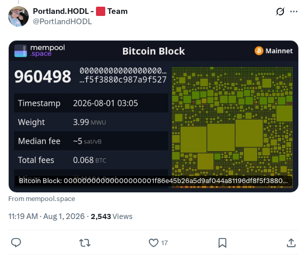 Captured screenshot: PortlandHODL media post, 2026-08-01