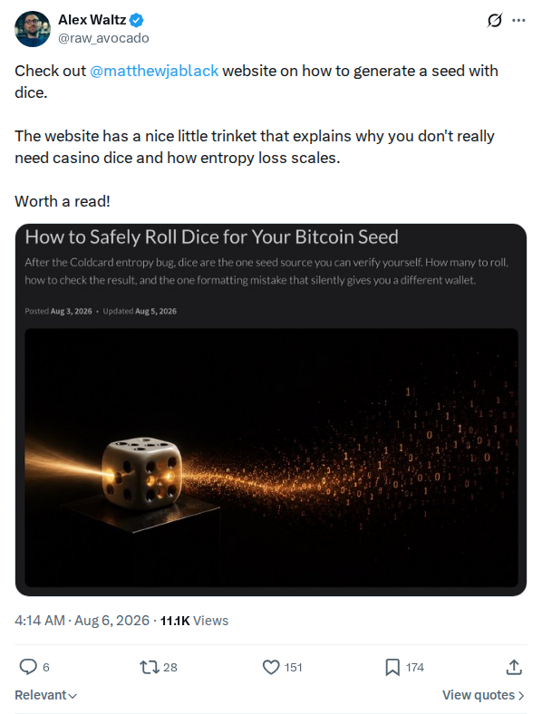 Captured screenshot: Dice-seed guide recommendation