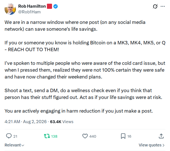 Captured screenshot: Rob Hamilton urges wellness checks during the narrow rescue window